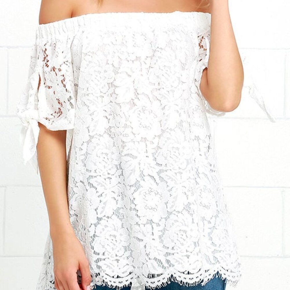Lulus Ethereal View Ivory Lace Off-the-shoulder Top White - Size X-Small